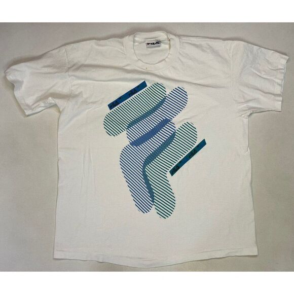 VINTAGE Fila Graphic T-shirt Men White XL USA 90s Single Stitch - Picture 1 of 10